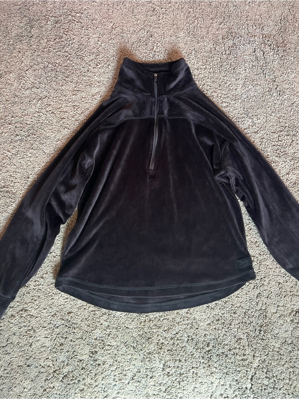 Juicy Couture Black Velvet Half-Zip Turtleneck Pullover Sz S